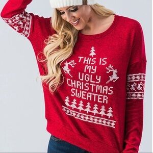 Spadehill Holiday Ugly Christmas Sweater T Shirt Red